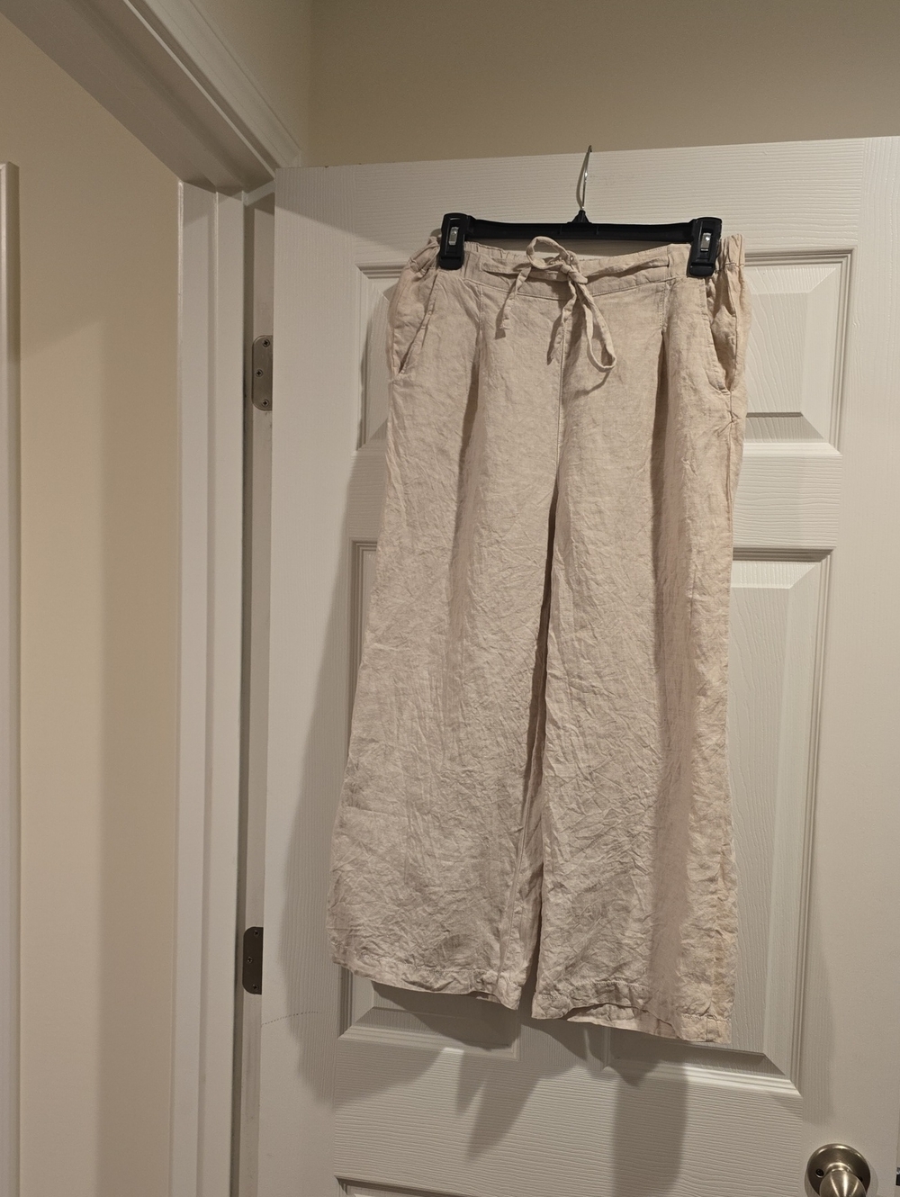 Cynthia Rowley Neutral Cream Wide-Leg Linen Drawstring Pants